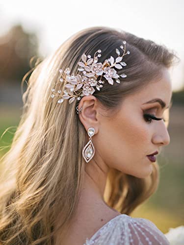 Light Rose Gold Rhinestone Bridal Hair Clip Comb