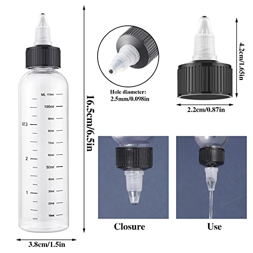 BESARME 2 Pack Applicator Bottle for Hair 4 Ounce Hair Oil Applicator Plastic Squeeze Bottle Root Hair Dye Bottle Twist-On Top Tip with Clear Graduated Scale