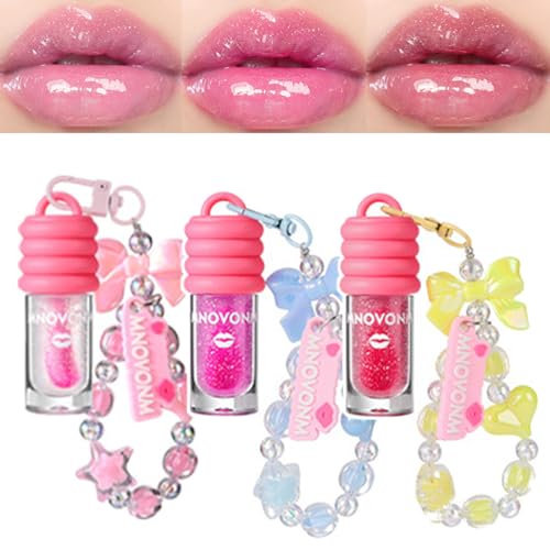 Moisturizing Lip Gloss Set - 3 Fruit Flavors with Keychain