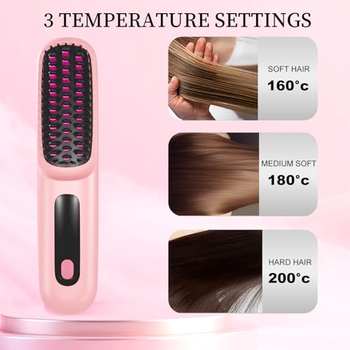 KNISUZ Go Brush Pro Mini Straightener Brush for Short Hair - Pink