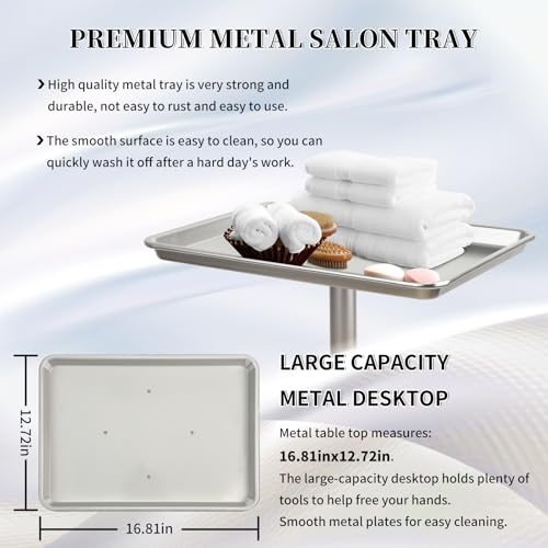 Salon Rolling Tray with Adjustable Height, Metal Mayo Stand