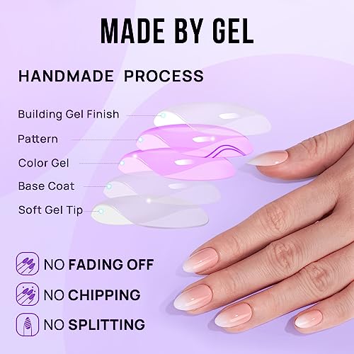 BTArtbox Short Almond Pink Press On Nails - Vanilla Cream 32Pcs Full Kit