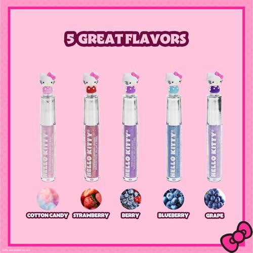 Hello Kitty 5 Pc Plant Based, Moisturizing Lip Gloss Makeup Set for Girls Kids Toddlers, Perfect for Parties Sleepovers Makeovers Birthday Gift for Girls 3 Yrs+ by Townley Girl