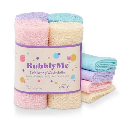 Korean Exfoliating Washcloths [4 Pack] ? Daily Body Scrubber Towels for Shower, Back & Full-Body Use ? Loofah Alternative, Quick-Drying Bath Cloths, Made in Korea