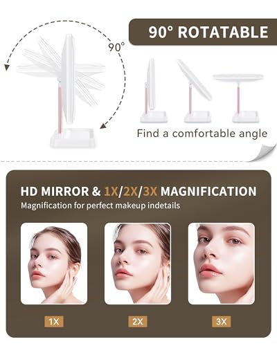 BERTHALESS White Makeup Mirror with Lights & 1X 2X 3X Magnification, Touch Sensor