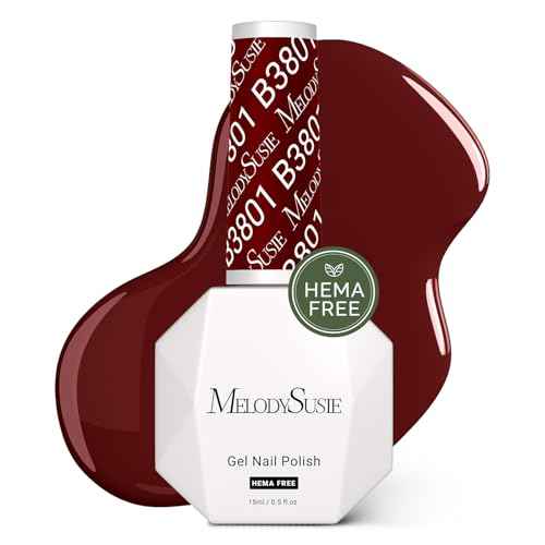 MelodySusie Hema Free Gel Nail Polish, 0.5 Fl Oz Thick Garnet Red Gel Polish, Non-Toxic, Long Lasting, Soak Off UV Nail Polish, Manicure Nail Design Salon DIY Nail Art at Home B3801