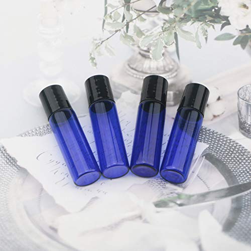 JIUWU 15pcs 5ml Blue Essential Oils Stainless Steel Roller-on Bottles Refillable Perfume Organic Beauty Stainless Steel Frosted Vials with 2pcs Funnels, 1 Tool