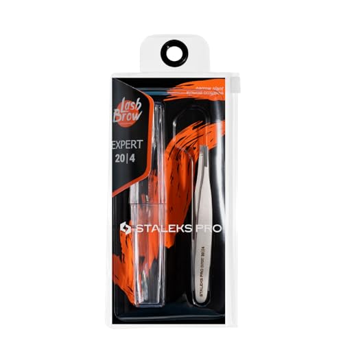STALEKS PRO Expert 20 Type 4 Professional Eyebrow Tweezers ? Narrow Beveled Stainless Steel for Fine Brows & Soft Stroke Hair Removal