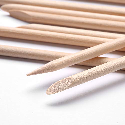 A-Wood 100 Pcs Orange Wooden Nail Sticks Double Sided Cuticle Pusher Manicure Pedicure Tool