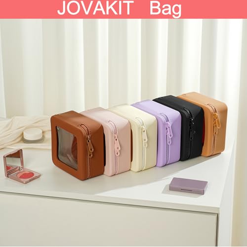 JOVAKIT Clear Makeup Bag Square Portable Silicone Travel Cosmetic Bag for Women, Transparent Toiletry Bags, Gifts for Women Make Up Pouch Car Organizer Case with Zippers for Essentials (Black)