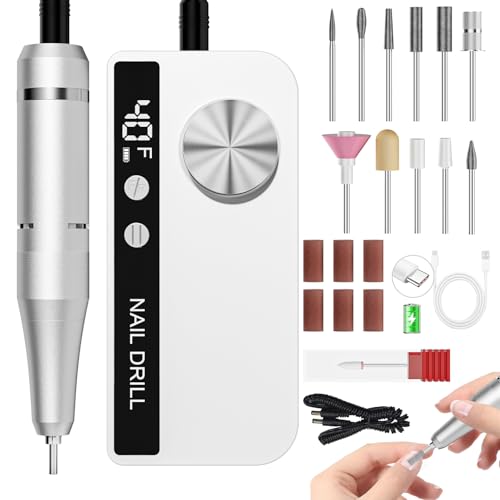 Lilonthy Professional Electric Nail Drill Kit White, 40000RPM USB Fast Charge