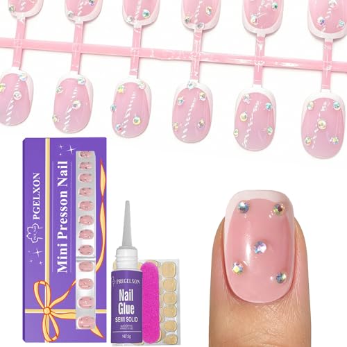 24pcs Kids Press on Nails with 3D Rhinestones - Non-Toxic Fashion Kit