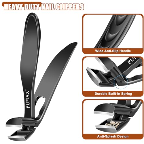 Nail Clippers for Men Thick Toenails, Large Angled Toenail Clippers for Seniors, Mess Free Wide Opening Toe Nail Clippers with Catcher, Heavy Duty Nail Cutter Trimmer with Long Handle & Sharp Blade