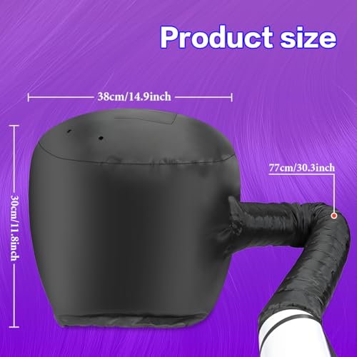 Hooded Hair Dryer Bonnet - Adjustable, Fast Drying for Natural Hair & Curls - Portable Travel Black