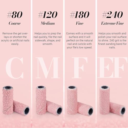 120 Pcs Fine Grit Sanding Bands for Nail Drills – Pink