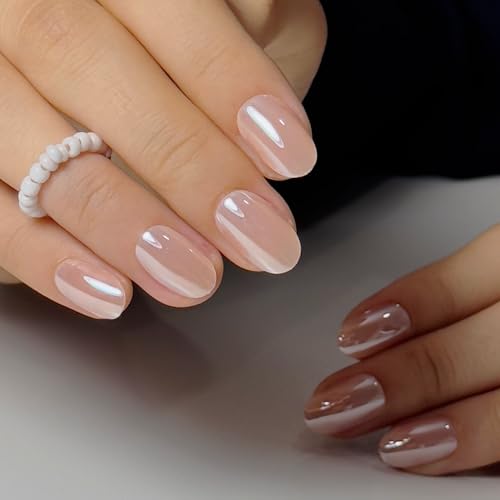 CurvLife Short Oval Press On Nails - Champagne Pearl Gel Set