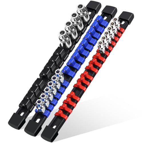 Heavy Duty 3-Piece Socket Organizer Rail Set for 1/4", 3/8", 1/2" Drive