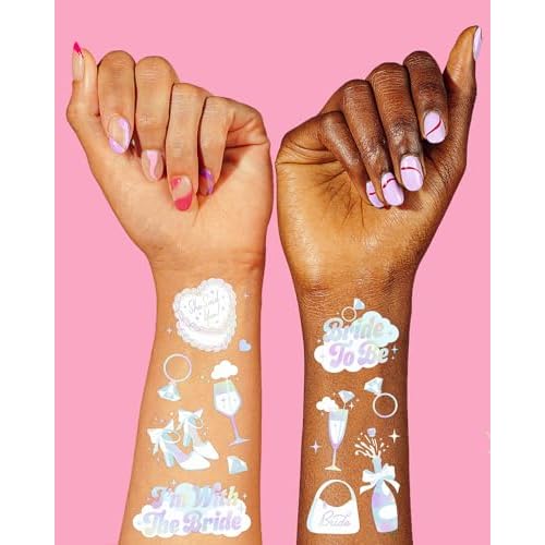 xo, Fetti Iridescent Bachelorette Temporary Tattoos - 48 Styles | Clound Nine, Bach Party Decoration, Bridesmaid Favor, White Bride To Be Accessory, Bridal Shower Supplies, Engagement Decor
