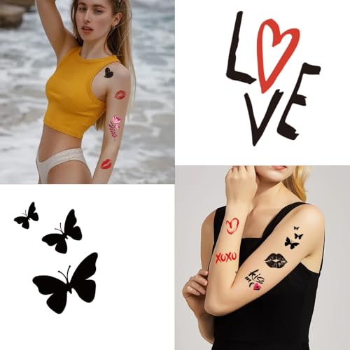 Lip Prints Temporary Tattoos Mixed Styles Lip Tattoo Fake Tattoos Stickers Kiss Prints Face Tattoo Waterproof Face Tattoo Pink Valentine's Day Decoration for Women 10 Sheets