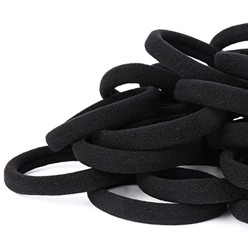 50 Pack Black Hair Ties for Thick Hair - Seamless Cotton Elastic