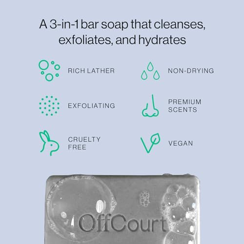 OffCourt Exfoliating Body Soap – Deep Cleansing & Exfoliating Soap for Men & Women. Non-Drying Bar - Medium Strength Scent of Coconut Water + Sandalwood. For All Skin Types (5oz, 1 Pack)