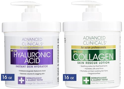 Advanced Clinicals Hyaluronic Acid Body Lotion + Firming Collagen Cream 2pc Skin Care Set | Skin Tightening Body Moisturizer & Face Lotion | Hyaluronic Acid Lotion | Skin Care Products, 2pc Bundle