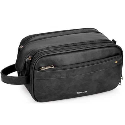 Travel Toiletry Bag for Men, Large Hanging Toiletries Organizer Bags for Women, Cruise Ship Essentials, Water-resistant Shaving Case, PU Leather Makeup Accessories, Cosmetic Dopp Kit, Black