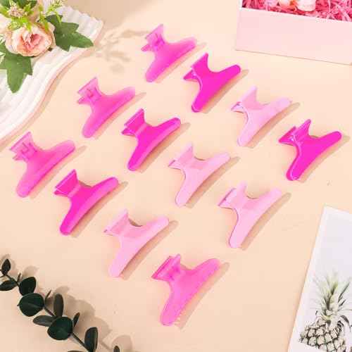 Hair Clips for Styling Sectioning 12 PCS Pink Hot Pink Butterfly Clamps Hair Claw Clips Pro Salon Hair Clips for Styling, Sectioning, Cutting and Coloring