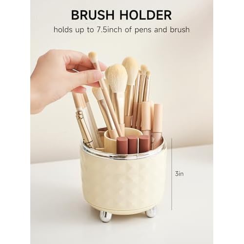 Makeup Brush Holder with Dustproof Lid, 360 Rotating Makeup Brush Organizer, Brushes Cup for Cosmetics, Nail Polish, Bathroom Vanity