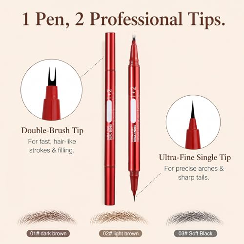 Dual-Ended Eyebrow Pen with Hair-Like Liquid Ink, Waterproof