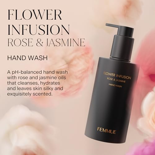 FEMMUE Flower Infusion Hand Wash - Rose & Jasmine (7.76 fl oz) | Gentle Liquid Cleanser | Hydrating & Nourishing For Soft Skin | Korean Beauty Skincare