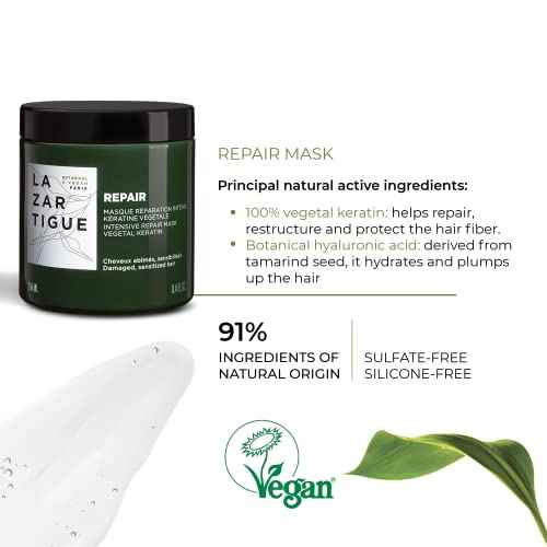 Lazartigue Repair Mask | Keratin Treatment for Damaged Hair | Restructures Hair Fiber & Reduce Split Ends | Vegan, Sulfate & Silicone Free