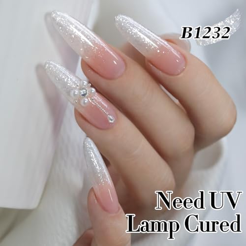 Double Rhythm 15ML Sheer White Snow Glitter Gel Nail Polish - Soak Off, Long Lasting Art Manicure