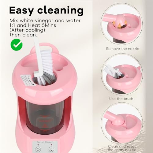 Facial Steamer Professional - Nano Ionic Face Steamer with Extendable Arm, 360¡ÆRotating Nozzle Face Steamer for Facial Deep Cleaning, Steamer for Facial for Personal Care at Home or Salon£¨Pink£©