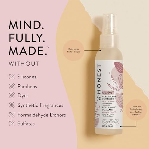 The Honest Company Conditioning Hair Detangler , Leave-in Conditioner + Fortifying Spray , Tear-free, Cruelty-Free, Hypoallergenic , Almond Nourishing, 4 fl oz