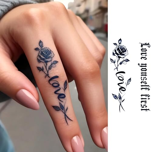18 Sheets Fashion Y2K Geometric Lotus Arrow Temporary Tattoos For Men Women Adults Finger Hands, Waterproof Realistic Tiny Rose Flower Leaf Fake Tattoos Black Small Butterfly Sun Moon Tatoo Stickers
