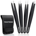 4-Piece Tweezers Set, High Precision Stainless Steel Eyebrow Tweezers for Facial Hair, Inward Growing Hair and Splinter Remover Kit, Suitable for Women and Men with Leather Travel Case