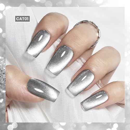JODSONE 16.5ml Silver Cat Eye Gel Nail Polish Soak Off LED Gel Polish for Nail Art Manicure DIY Salon at Home Gift for Women