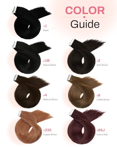 Moresoo Tape in Hair Extensions 18 Inch Remy Human Hair #1 Black 20pcs