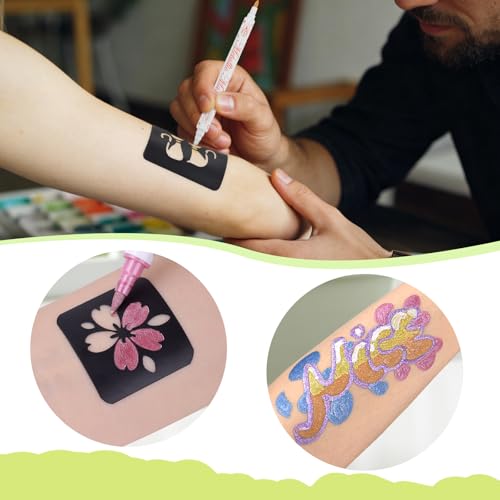JimKing 12-Color Temporary Tattoo Markers with 6 Stencils