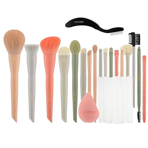 Docolor Makeup Brushes Set 17Pcs Morandi Makeup Brushes with Makeup Bag and Makeup Sponge and Brush Protector + Foldable Eyelash Comb Separator