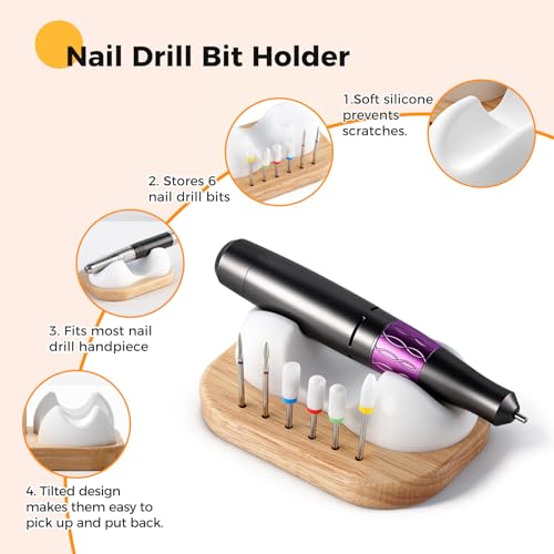 Nail Drill Bit Holder Organizer with Wood Base
