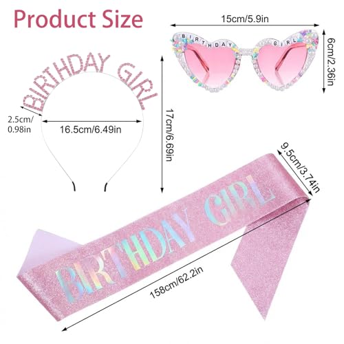 Birthday Girl Sash, Crown & Sunglasses Set - Pink Princess Tiara