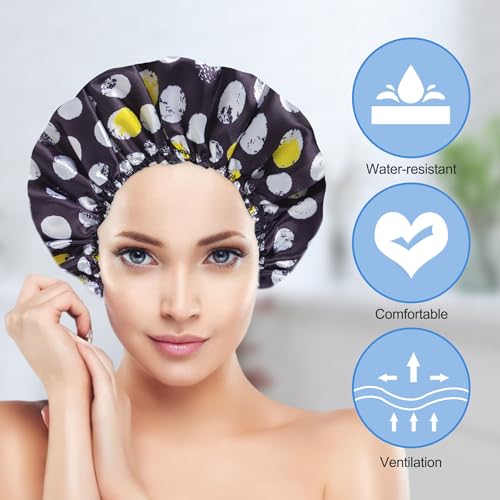 Shower Cap for Women Set of 4 with Satin Scrunchies