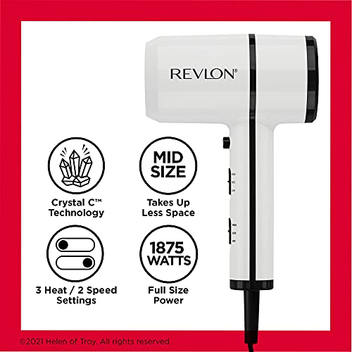 Revlon Crystal C + Ceramic Compact Hair Dryer | Long-Lasting Shine and Less Frizz