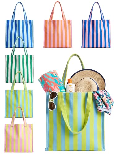 Paterr 6-Pack Striped Canvas Tote Bags for Beach & Shopping