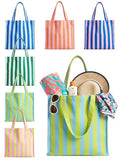 Paterr 6-Pack Striped Canvas Tote Bags for Beach & Shopping