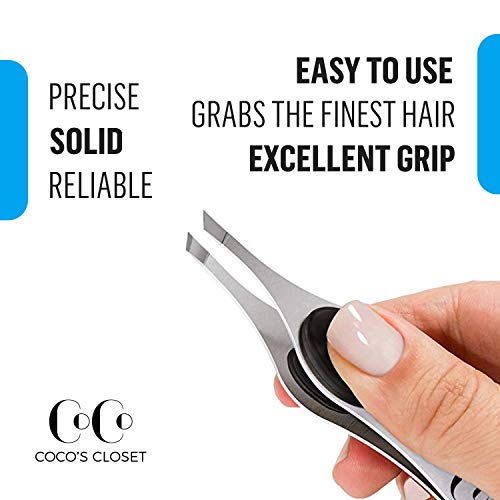 Precision Tweezers for Women Facial Hair - Stainless Steel Tweezers for Women and Men - Ideal for Eyebrow Shaping and Hair Removal - Slanted Tips, Durable and Ergonomic Grip Design