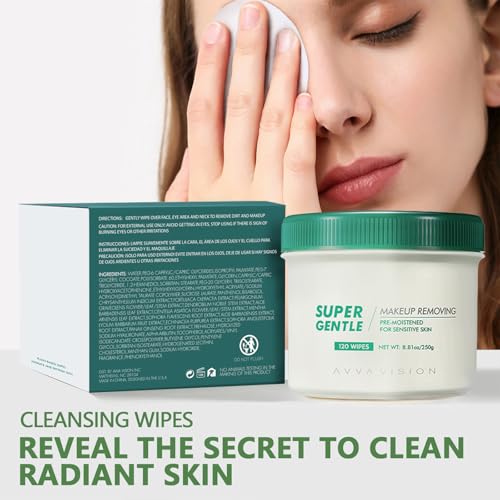 Super Gentle Makeup Remover Wipes Sensitive Skin Eye Makeup Removal Pads Facial Cleansing Plant-Based Fibers, 120 Wipes