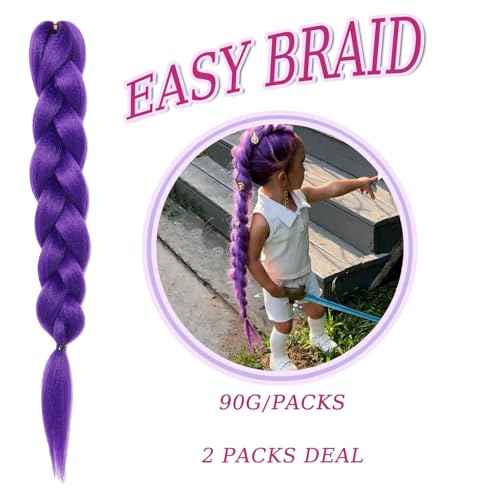 Long Purple Braiding Hair -24 Inch Synthetic Braiding Hair for Kids Stage Party Halloween Costume Cosplay (Purple, 24 Inch(Pack of 2))